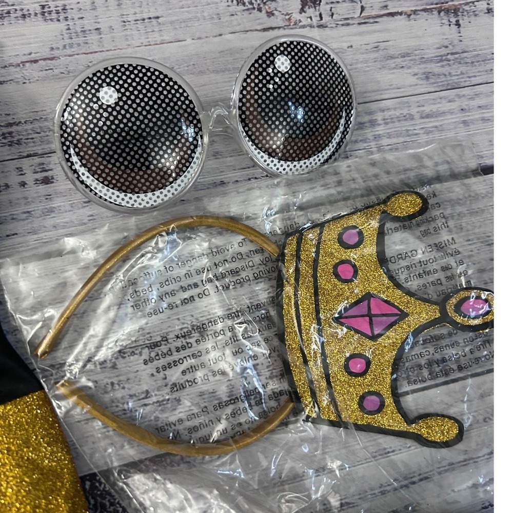 Queen Bee Deluxe L.O.L. Suprise Dress Up Costume Child M 7-8 Ruffled Gold Dress - Picture 2 of 7